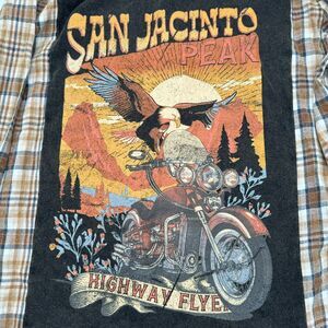 ALTAR'D STATE Large‎ Brown Plaid Flannel Shacket Button Down Shirt Biker Design